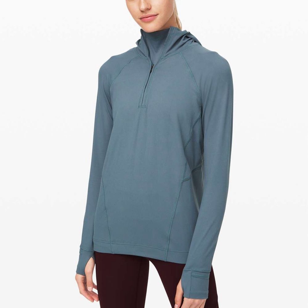 LULULEMON ATHLETICA Warm Stabilizer 1/2 Zip Hoodie Blue Charcoal Rulu Top